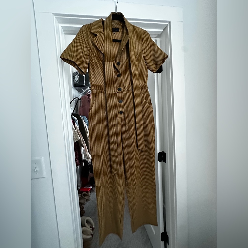 En Saison Checkered Tan Jumpsuit